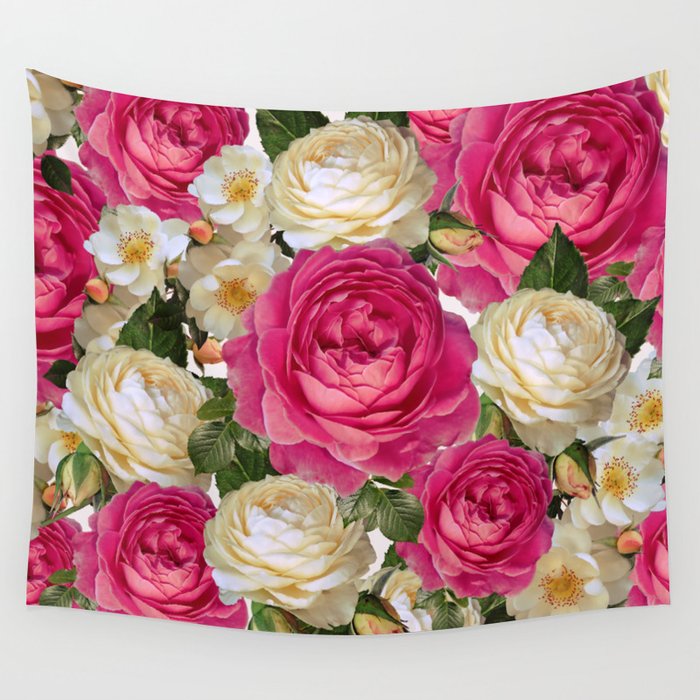 Vintage Pink and White Rose Garden  Wall Tapestry