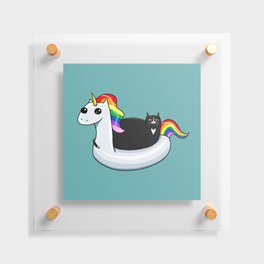 Chonky Cat on Rainbow Unicorn Floatie Floating Acrylic Print by kilkennycat