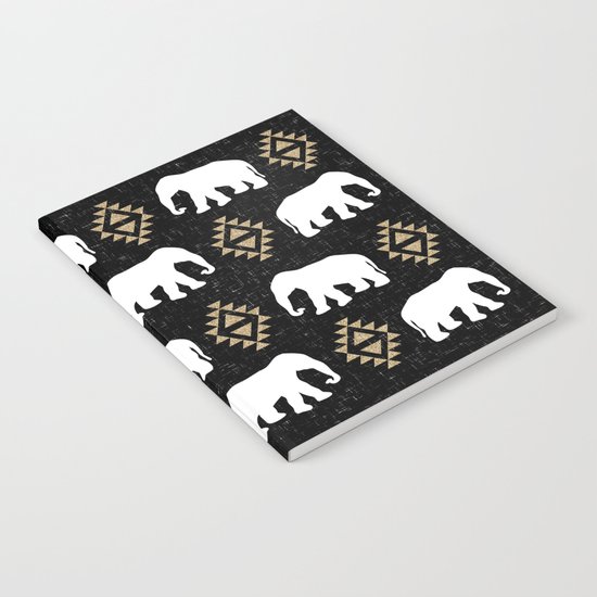 Elephant modern pattern print black gold glitter minimal with tribal influence gender neutral Notebook
