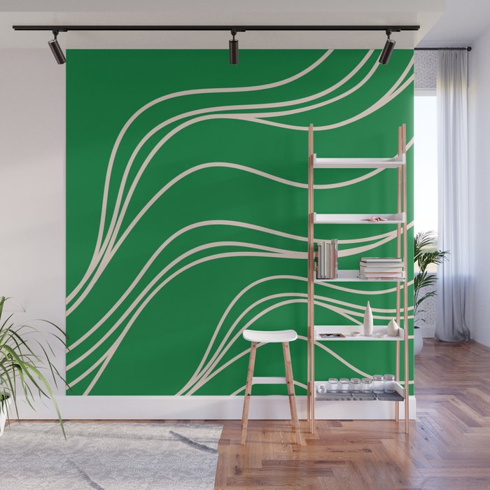 Green Wavy Pattern Wall Mural