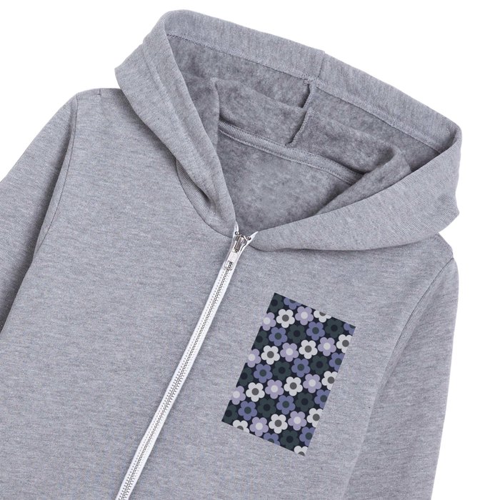 Monochromatic retro floral pattern Kids Zip Hoodie