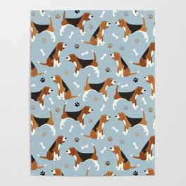 Beagle Dog Paws and Dog Bones Pattern Poster