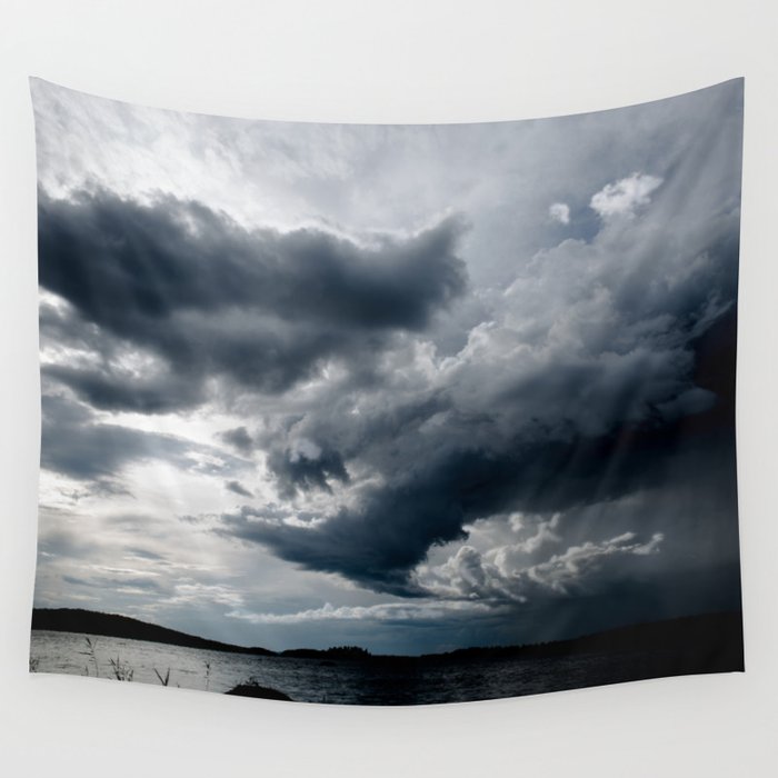 Dramatic Sky Rain Clouds Dark Gray Blue Monochrome Decor Society6 Buyart Wall Tapestry By Pivivikstrm