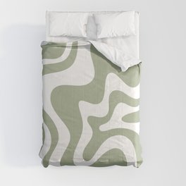 Liquid Swirl Abstract Pattern in Sage Green and White Comforter