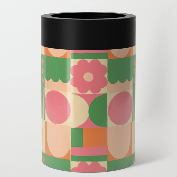 Green and pink tiles Can Cooler