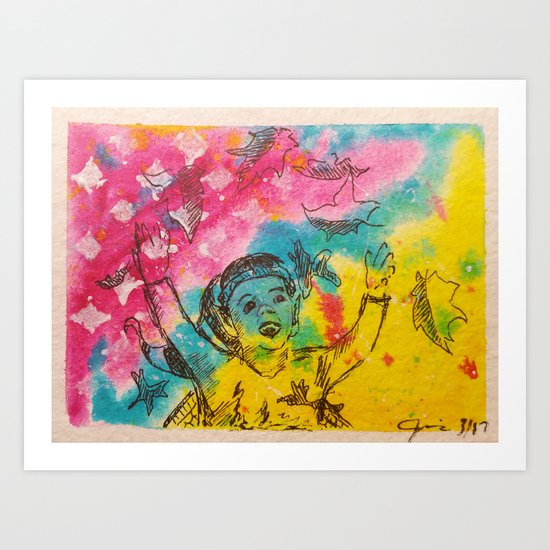 Everyone Loves Fall ( Fairy Playing in Leaves ) Art Print