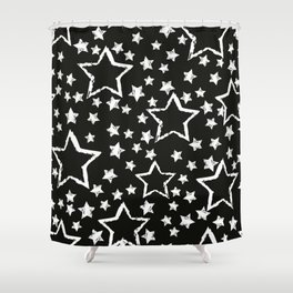 abstract seamless stars pattern. Grunge urban background in black and white colors. Silhouette repeated backdrop. Shower Curtain