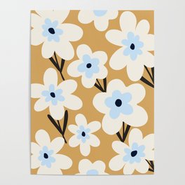 Beige and Blue Flower Pattern  Poster