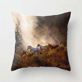 Horses in a Golden Meadow by Georgia M Baker Throw Pillow