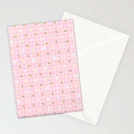Bunnies, carrots & daisies ( Pastel pink Gingham) Stationery Card