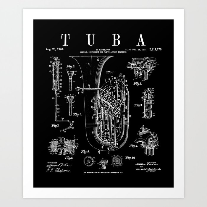 Tuba Vintage Patent Tubaist Tubist Drawing Print Art Print
