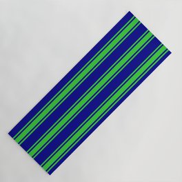 [ Thumbnail: Dark Blue and Lime Green Colored Stripes/Lines Pattern Yoga Mat ]