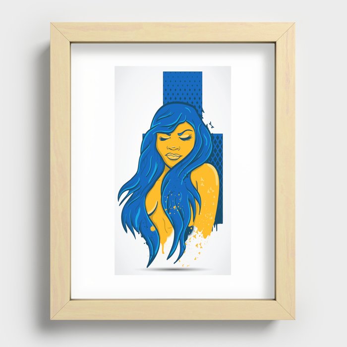Birds with the Blue hair beauty  Recessed Framed Print