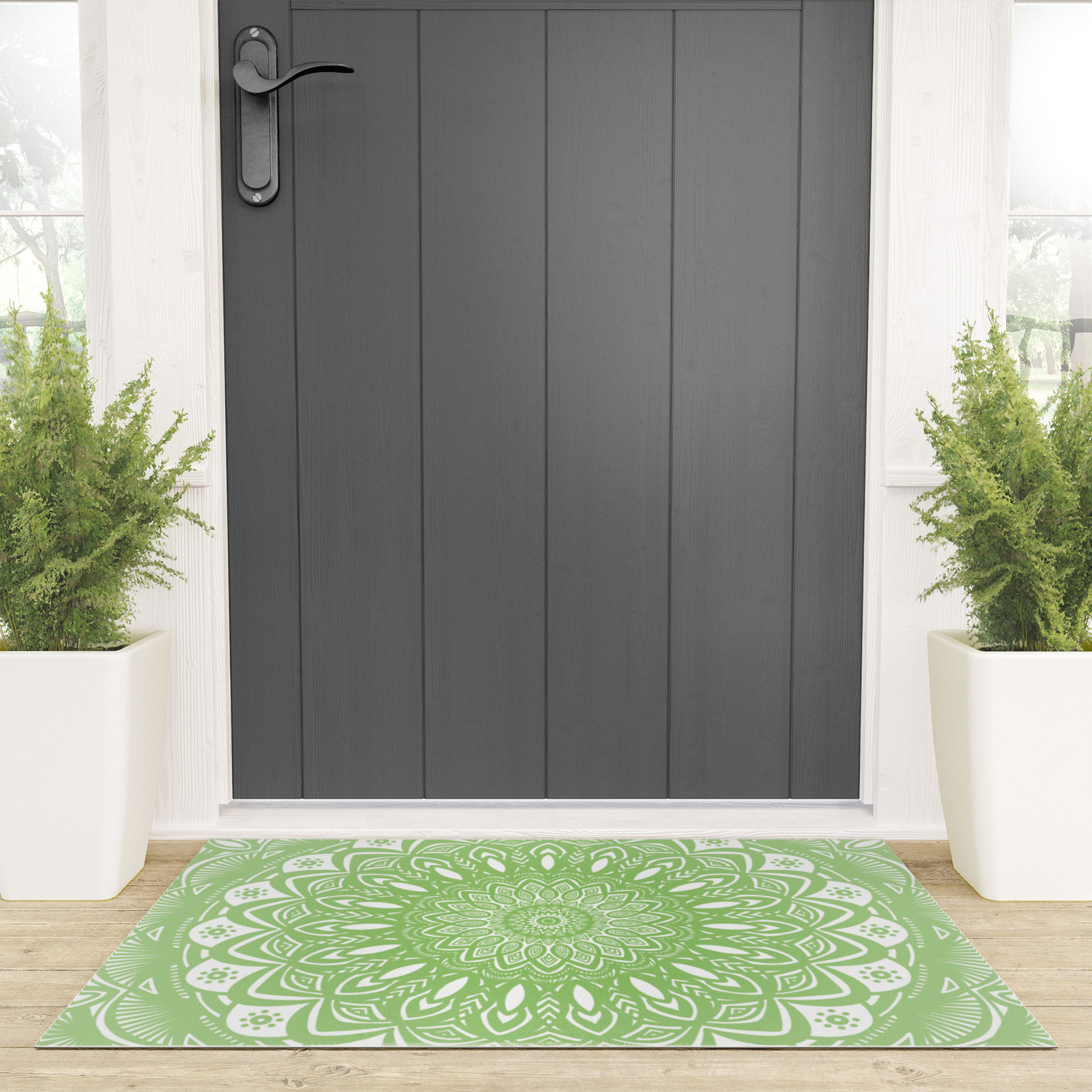 Light Lime Green Mandala Simple Minimal Minimalistic Welcome Mat