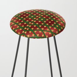 Gold Hearts on a Red Shiny Background with Green Crisscross  Diamond Lines Counter Stool