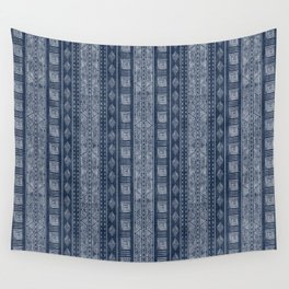Mudcloth Inspired Navy Blue Small Scale Pattern Wall Tapestry
