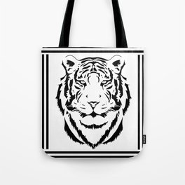 Black and white tiger head with lines Tote Bag