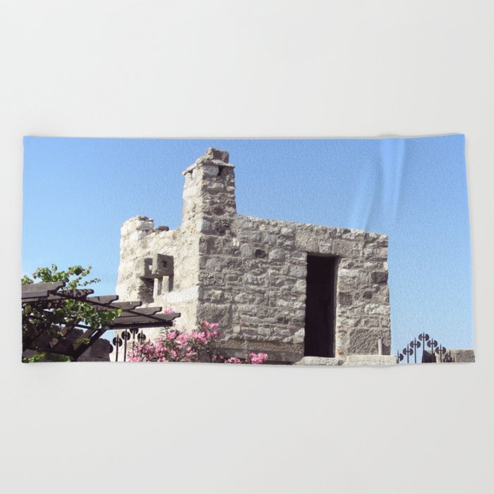 Bodrum Castle tower stone architecture historic fortification detail Beach Towel