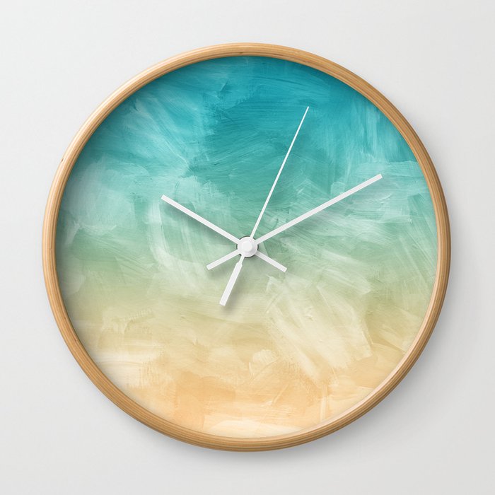 Beach Watercolor Blue Beige Ombre Coastal Decor Wall Clock By