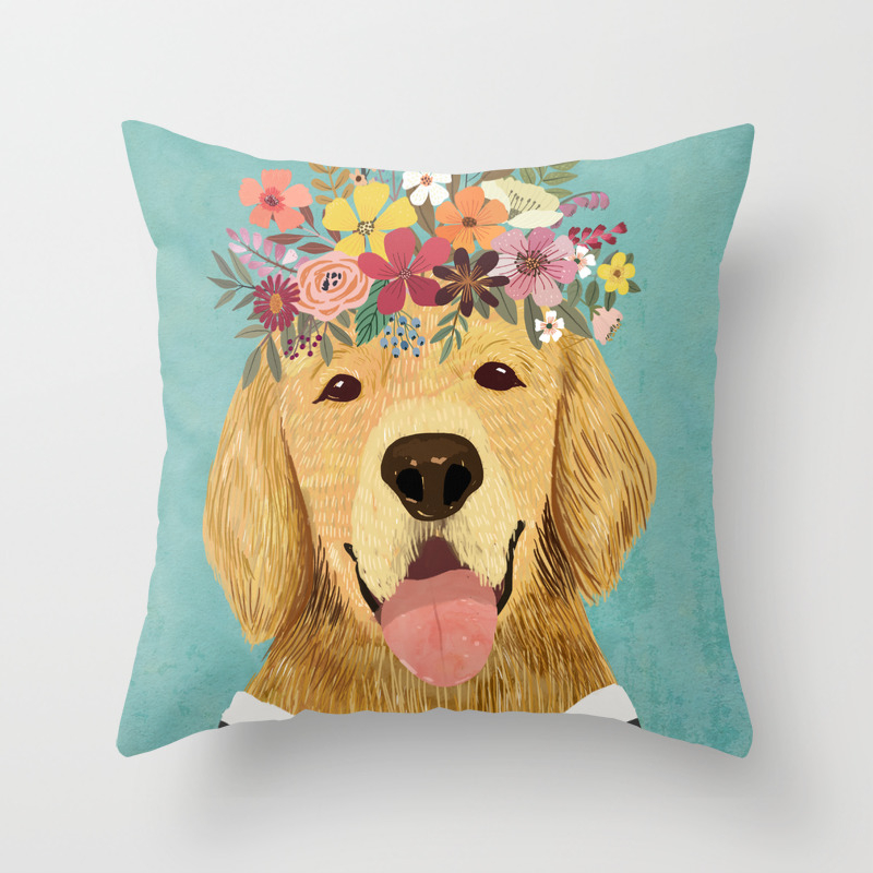 Golden Retriever Dog With Floral Crown Art Print Funny Decoration Gift Cute Room Decor Poster Throw Pillow By Miacharro Society6