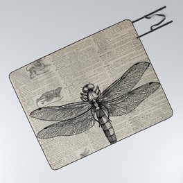 Vintage Dragonfly Sketch  Picnic Blanket