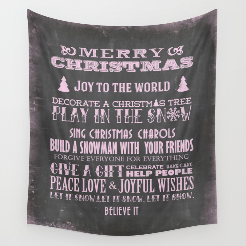 Pink Christmas Chalkboard Typography Quotes Wall Tapestry By Lebensart Society6