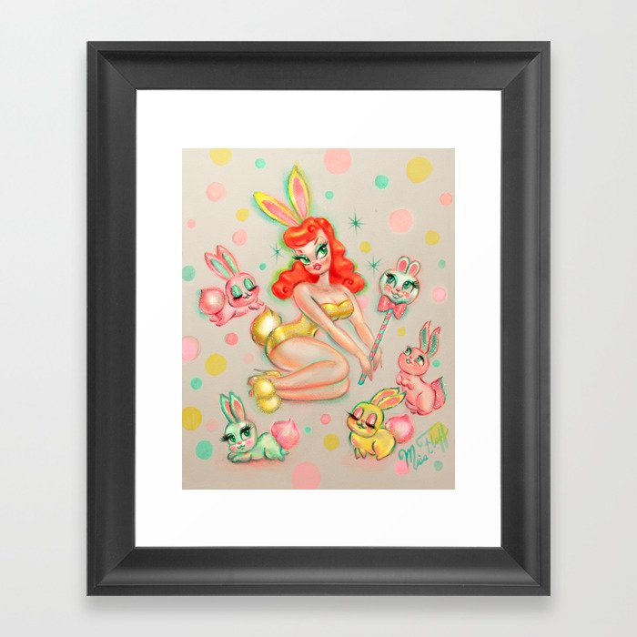 Bunny Pinup Doll with Candy Bunny Pop Framed Art Print