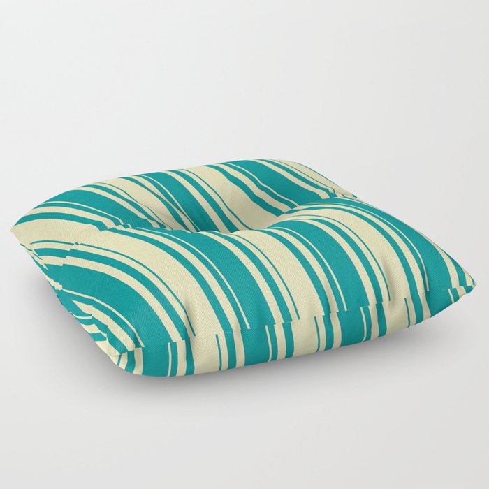 Beige & Dark Cyan Colored Lines/Stripes Pattern Floor Pillow