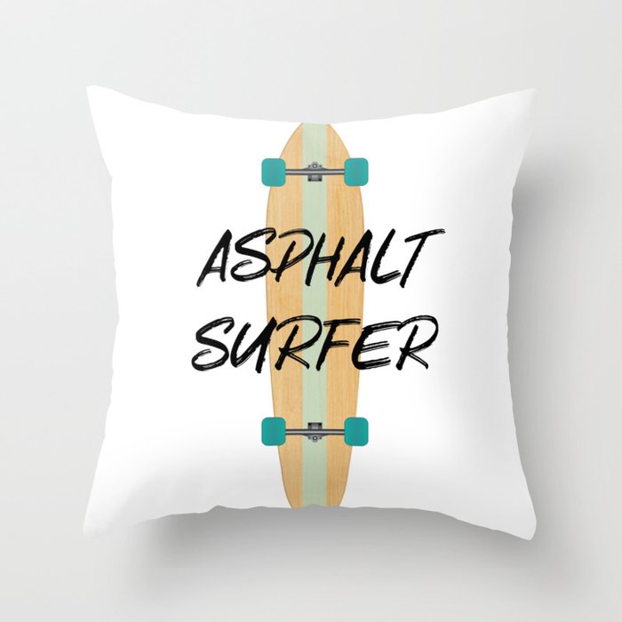 Asphalt Surfer 1 Longboard Throw Pillow