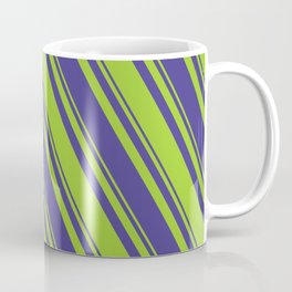 [ Thumbnail: Dark Slate Blue and Green Colored Stripes Pattern Coffee Mug ]