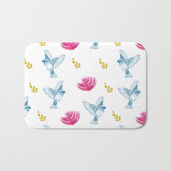 Blue Bird Pattern #society6 #decor #buyart Bath Mat