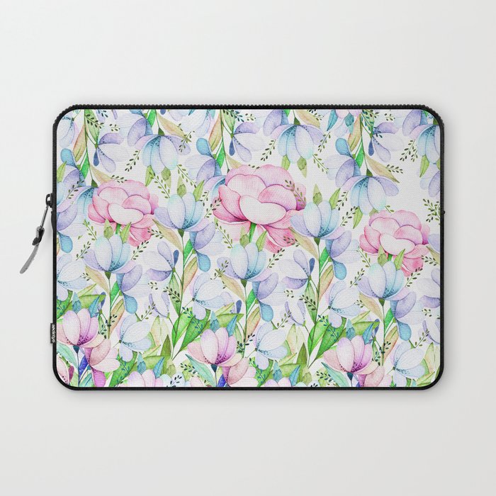 Hand painted pink lavender teal watercolor floral Laptop Sleeve