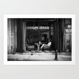 Morning coffee in a cafe - Black and white street photography Art Print