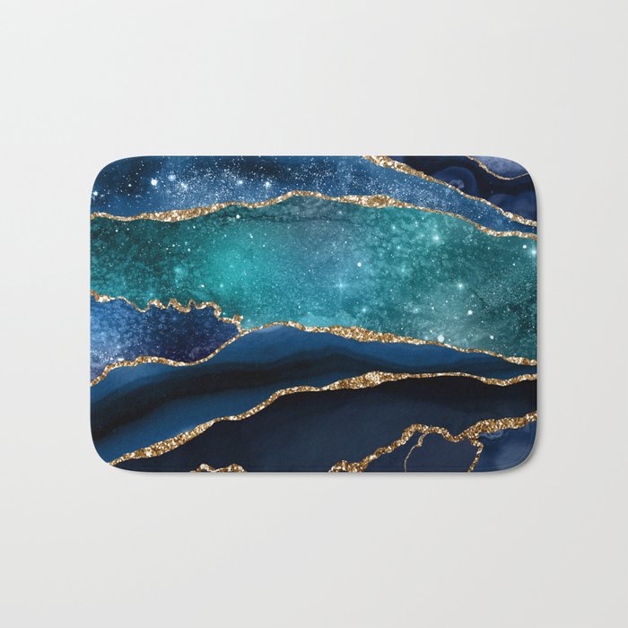 Blue Night Galaxy Marble Bath Mat