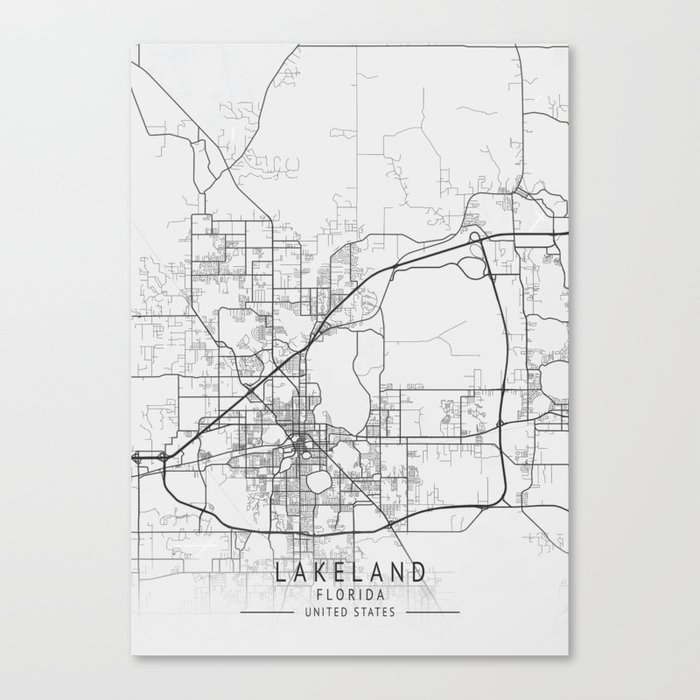 Lakeland Florida US Gray Map Art Canvas Print by CT Map Print