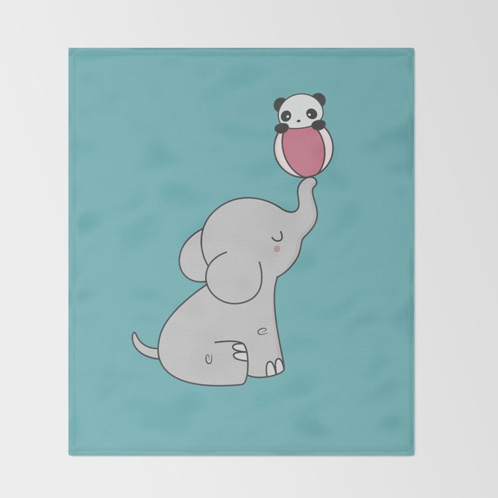 Kawaii Cute Elephant And Panda Throw Blanket By Wordsberry Society6