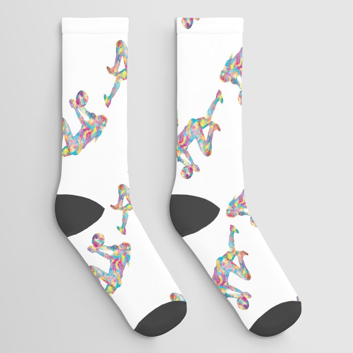 Girl volleyball players art game play sport print watercolor Socks