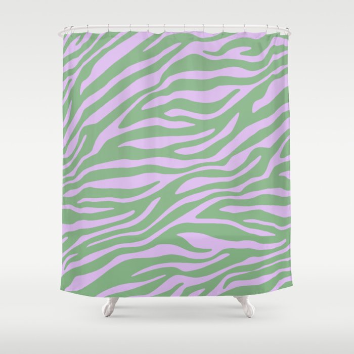 Matcha Green & Lilac Zebra Pattern Shower Curtain