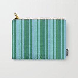 [ Thumbnail: Sea Green and Sky Blue Colored Stripes/Lines Pattern Carry-All Pouch ]