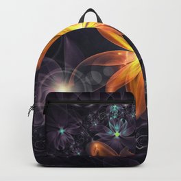 Beautiful Orange Star Lily Fractal Flower at Night Backpack | Graphicdesign, Fractal, Halloween, Abstract, Flower, Beautiful, Orange, Star, Night, Starlily 