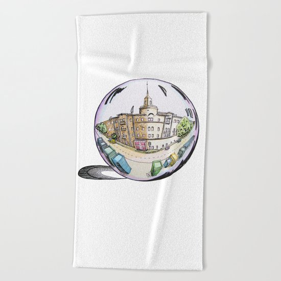 the city painted in pastel colours and in a bowl Beach Towel
