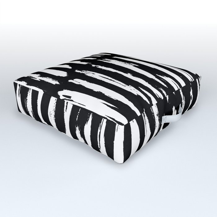 Vertical Dash White on Black Paint Stripes Outdoor Floor Cushion