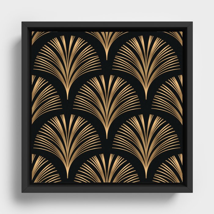 Abstract art deco Geometric golden on black pattern. Vintage Art nouveau geometric decorative. Golden luxury illustration.  Framed Canvas
