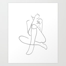 Hand Drawn Style Monochrome Nude Drawing Wall Print in Black & White A4 Size