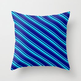 [ Thumbnail: Blue & Aqua Colored Pattern of Stripes Throw Pillow ]