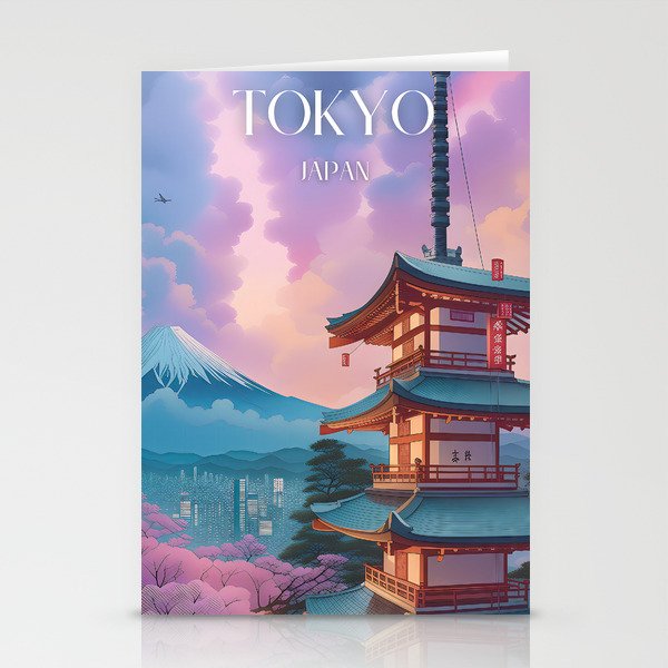 Tokyo retro travel poster, Tokyo illustration  Stationery Cards