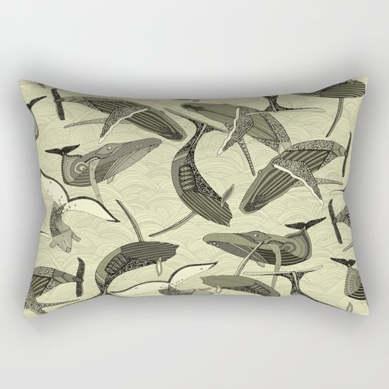 whales and waves natural Rectangular Pillow