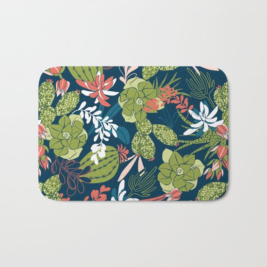 Succulent Garden Navy Bath Mat