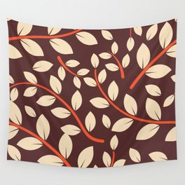 Retro Style Leaves Pattern - Dutch White and Brown Coffee Wall Tapestry