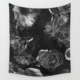 fishy flowers 2 Wall Tapestry | Photo, Fish, Surreal, Digital Manipulation, Fishy, Underwater, Black And White, Ocean, Floral, Florals 